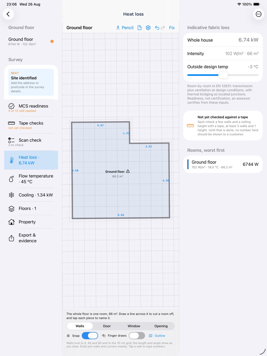 A floor started from the building outline, ready to cut into rooms