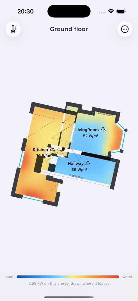 Where the heat leaves, drawn on the plan on an iPhone